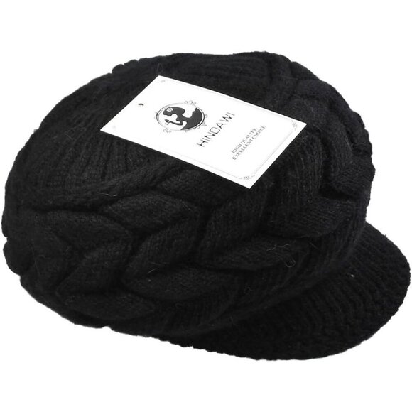 〽️Women’s Black Winter Warm Knit Wool Snow Ski Hat with Visor main image 6